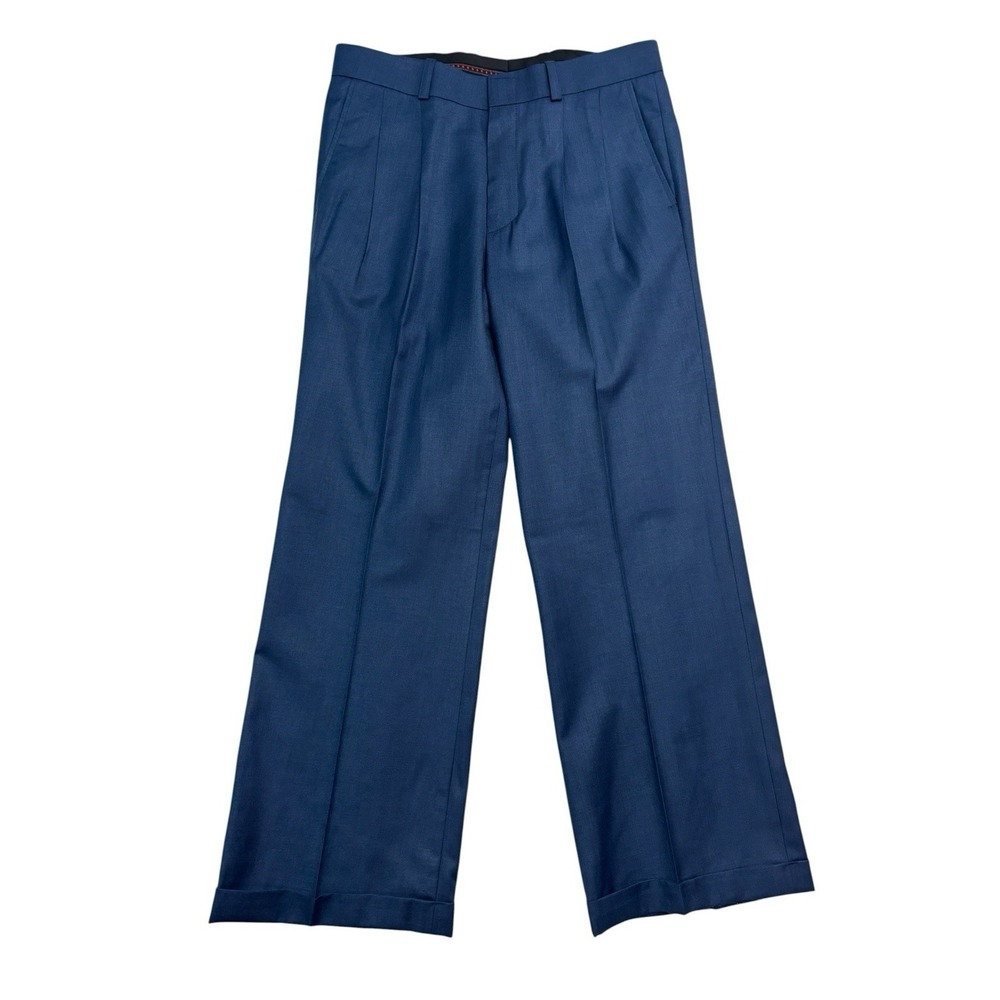 NEW vtg Bespoke Tailored 32x30 Blue Sharkskin Silk Pants Trousers Wide Leg Pleat
